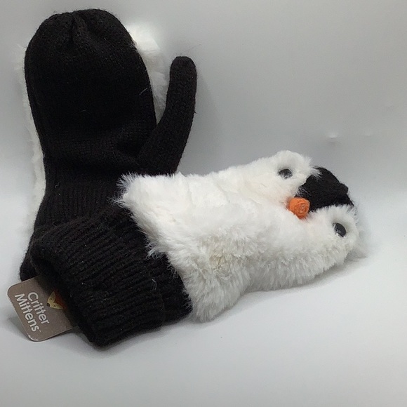 Penguin adult winter warm fuzzy mittens new - Picture 2 of 4